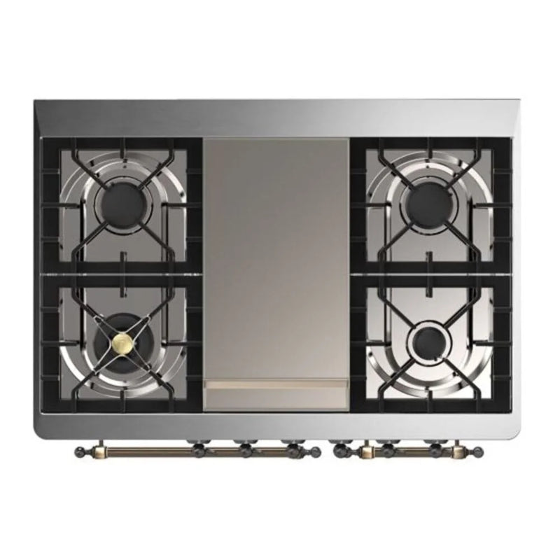 ILVE Majestic II 40" Dual Fuel Freestanding Range in Stainless Steel with Burnished Trim, UMD10FDQNS3SSBLP