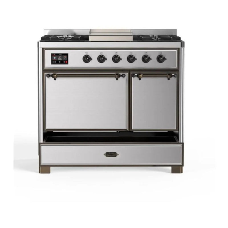 ILVE Majestic II 40" Dual Fuel Freestanding Range in Stainless Steel with Burnished Trim, UMD10FDQNS3SSB