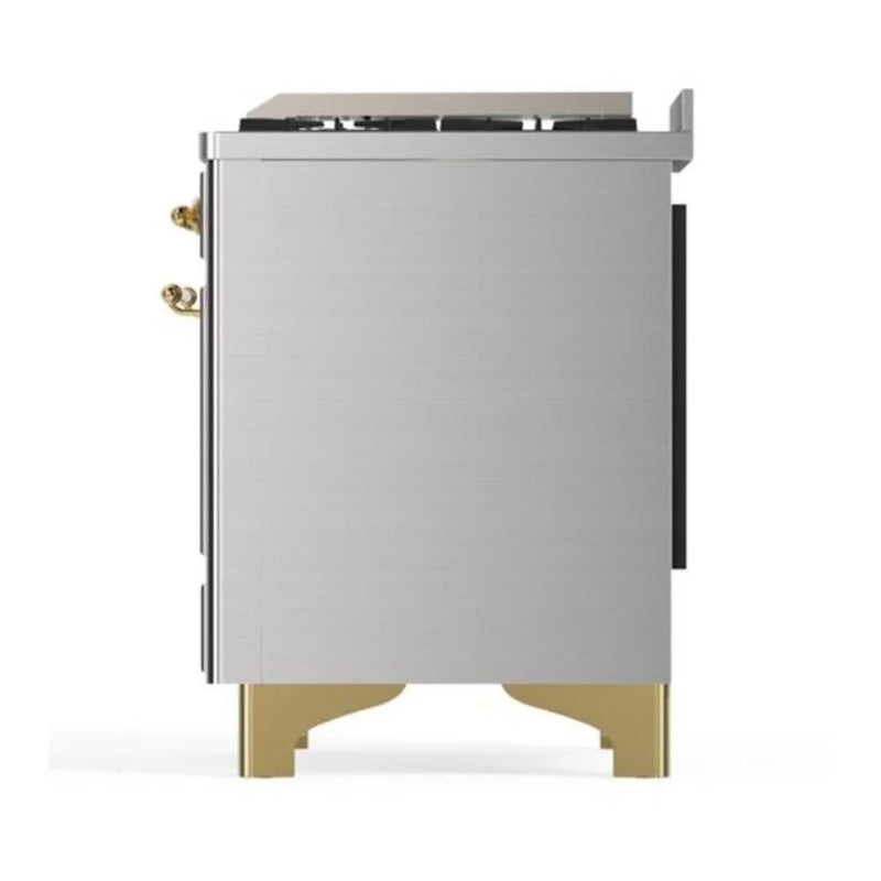 ILVE Majestic II 40" Dual Fuel Freestanding Range in Stainless Steel with Brass Trim, UMD10FDQNS3SSGLP