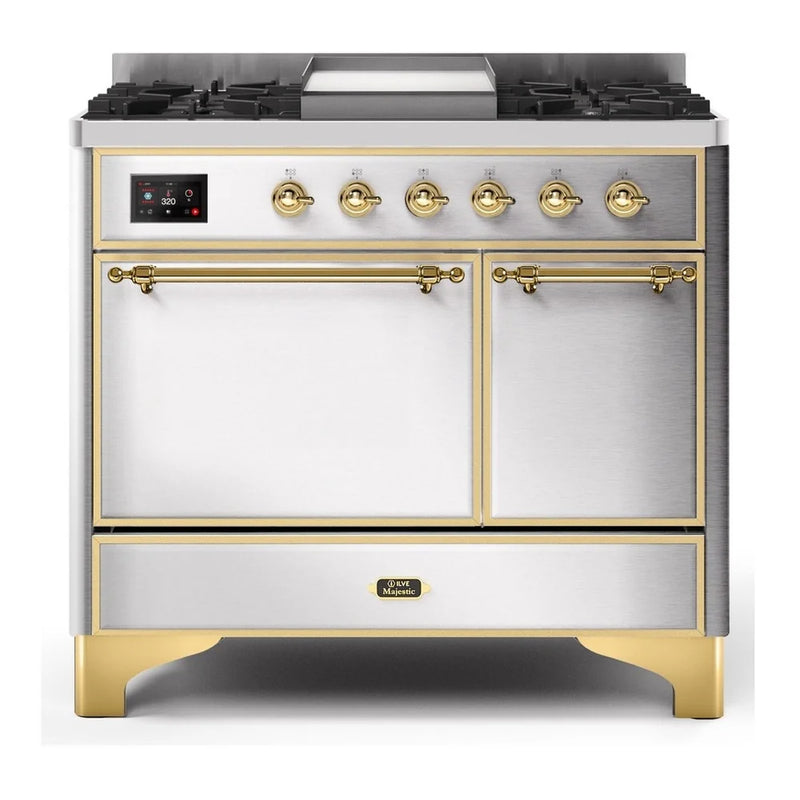 ILVE Majestic II 40" Dual Fuel Freestanding Range in Stainless Steel with Brass Trim, UMD10FDQNS3SSG