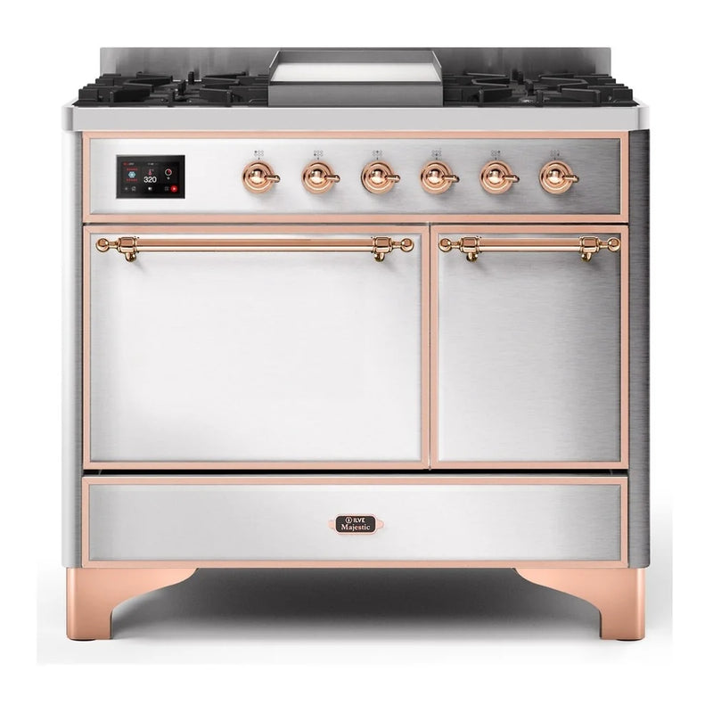 ILVE Majestic II 40" Dual Fuel Freestanding Range in Stainless Steel with Copper Trim, UMD10FDQNS3SSP