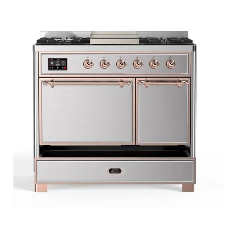 ILVE Majestic II 40" Dual Fuel Freestanding Range in Stainless Steel with Copper Trim, UMD10FDQNS3SSP