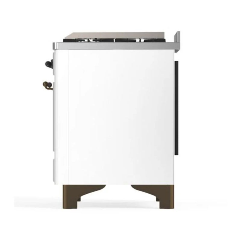ILVE Majestic II 40" Dual Fuel Freestanding Range in White with Burnished Trim, UMD10FDQNS3WHBLP