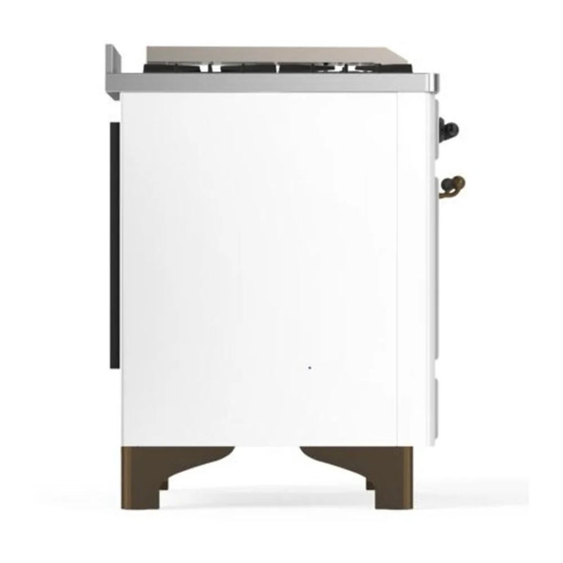 ILVE Majestic II 40" Dual Fuel Freestanding Range in White with Burnished Trim, UMD10FDQNS3WHBLP