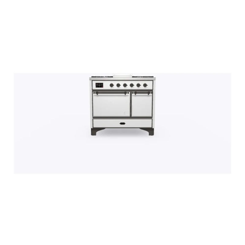 ILVE Majestic II 40" Dual Fuel Freestanding Range in White with Burnished Trim, UMD10FDQNS3WHB