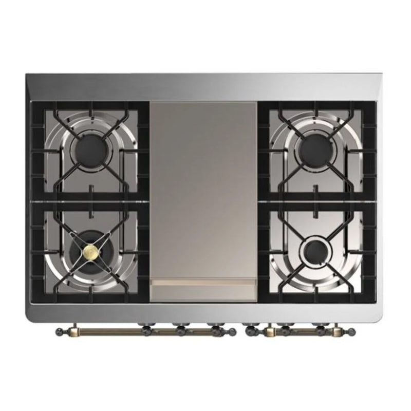 ILVE Majestic II 40" Dual Fuel Freestanding Range in White with Burnished Trim, UMD10FDQNS3WHB