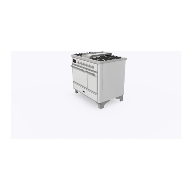 ILVE Majestic II 40" Dual Fuel Freestanding Range in White with Chrome Trim, UMD10FDQNS3WHCLP