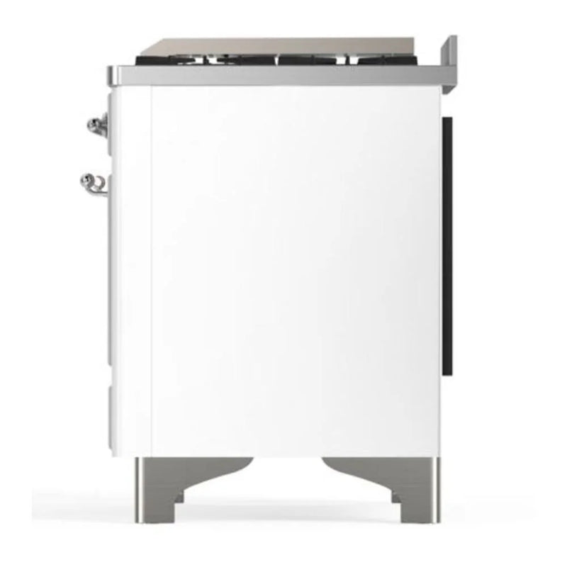 ILVE Majestic II 40" Dual Fuel Freestanding Range in White with Chrome Trim, UMD10FDQNS3WHCLP