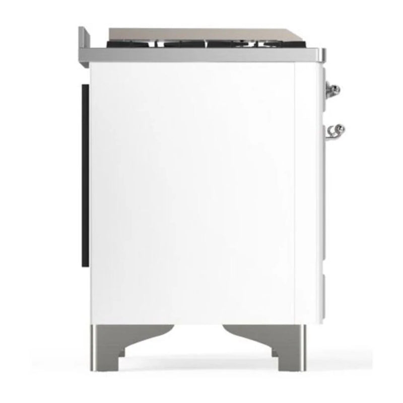 ILVE Majestic II 40" Dual Fuel Freestanding Range in White with Chrome Trim, UMD10FDQNS3WHCLP
