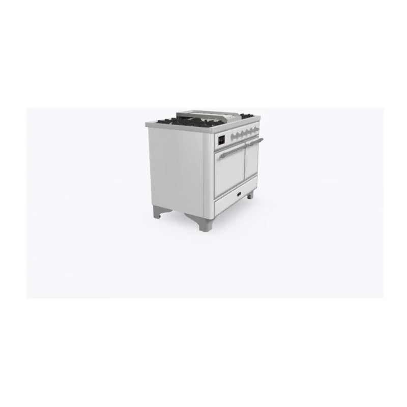 ILVE Majestic II 40" Dual Fuel Freestanding Range in White with Chrome Trim, UMD10FDQNS3WHC