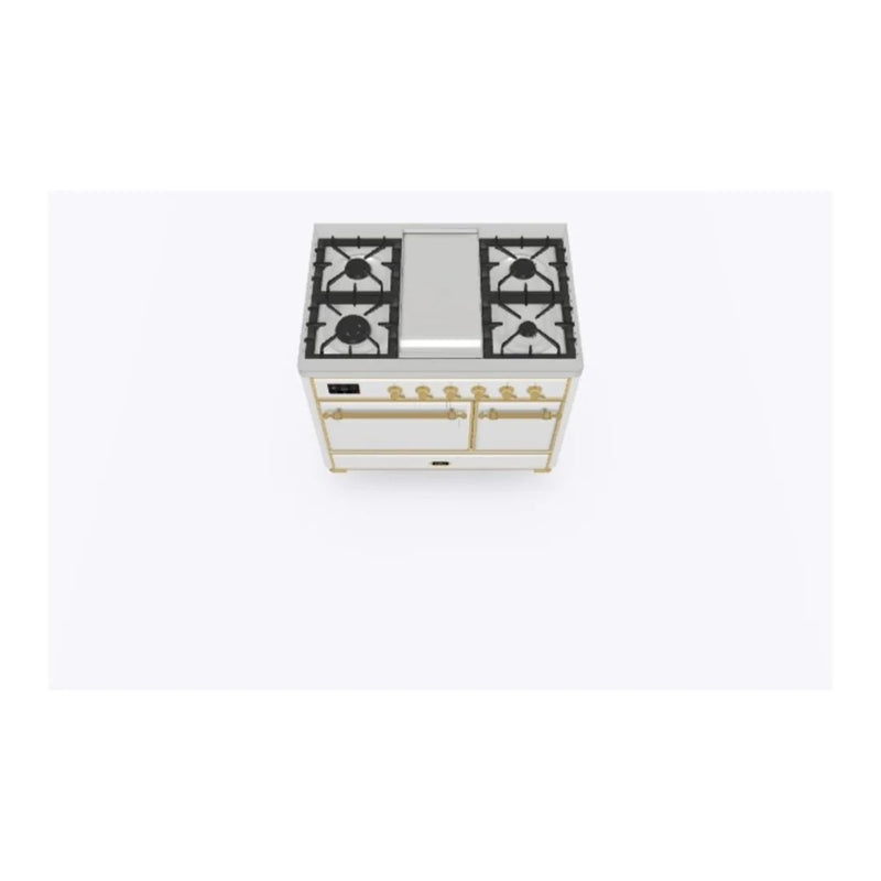 ILVE Majestic II 40" Dual Fuel Freestanding Range in White with Brass Trim, UMD10FDQNS3WHGLP