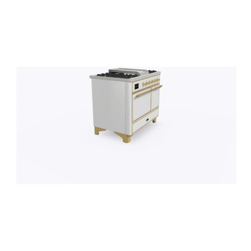 ILVE Majestic II 40" Dual Fuel Freestanding Range in White with Brass Trim, UMD10FDQNS3WHGLP