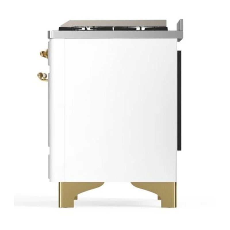 ILVE Majestic II 40" Dual Fuel Freestanding Range in White with Brass Trim, UMD10FDQNS3WHGLP