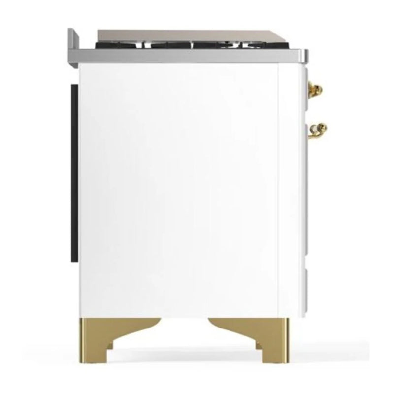 ILVE Majestic II 40" Dual Fuel Freestanding Range in White with Brass Trim, UMD10FDQNS3WHGLP