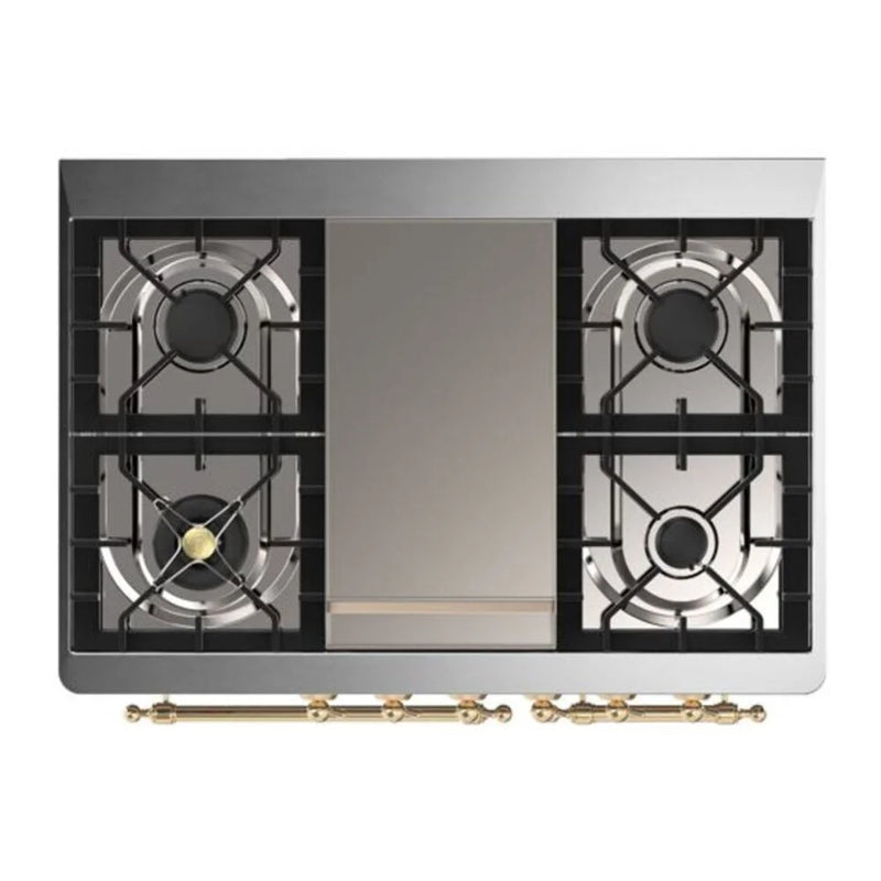 ILVE Majestic II 40" Dual Fuel Freestanding Range in White with Brass Trim, UMD10FDQNS3WHGLP