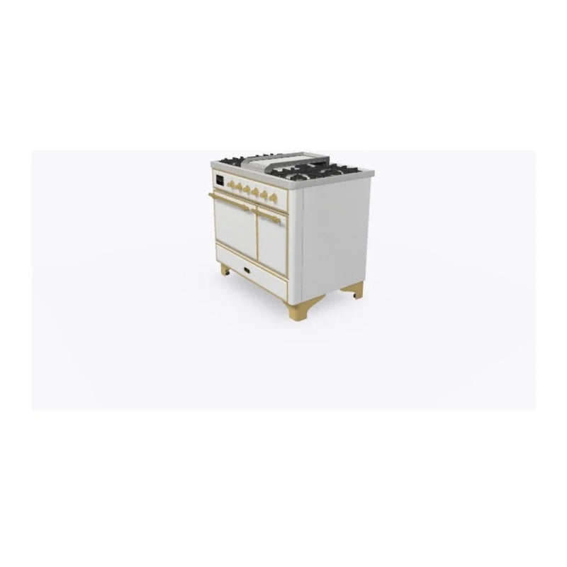 ILVE Majestic II 40" Dual Fuel Freestanding Range in White with Brass Trim, UMD10FDQNS3WHG