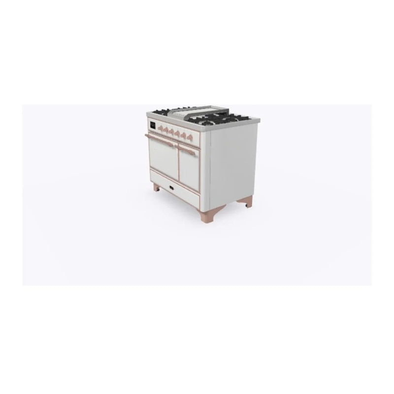 ILVE Majestic II 40" Dual Fuel Freestanding Range in White with Copper Trim, UMD10FDQNS3WHPLP
