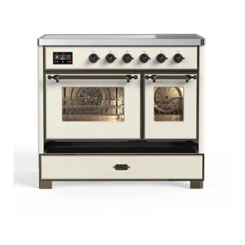 ILVE Majestic II 40" Induction Freestanding Range in Antique White with Burnished Trim, UMDI10NS3AWB