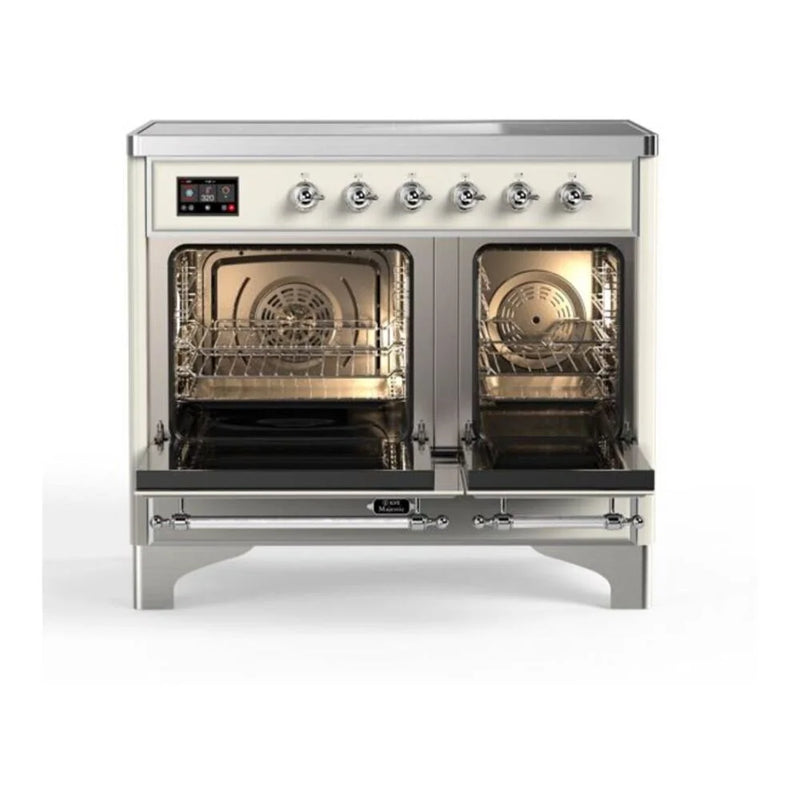 ILVE Majestic II 40" Induction Freestanding Range in Antique White with Chrome Trim, UMDI10NS3AWC