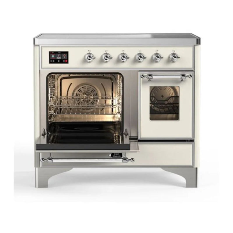 ILVE Majestic II 40" Induction Freestanding Range in Antique White with Chrome Trim, UMDI10NS3AWC