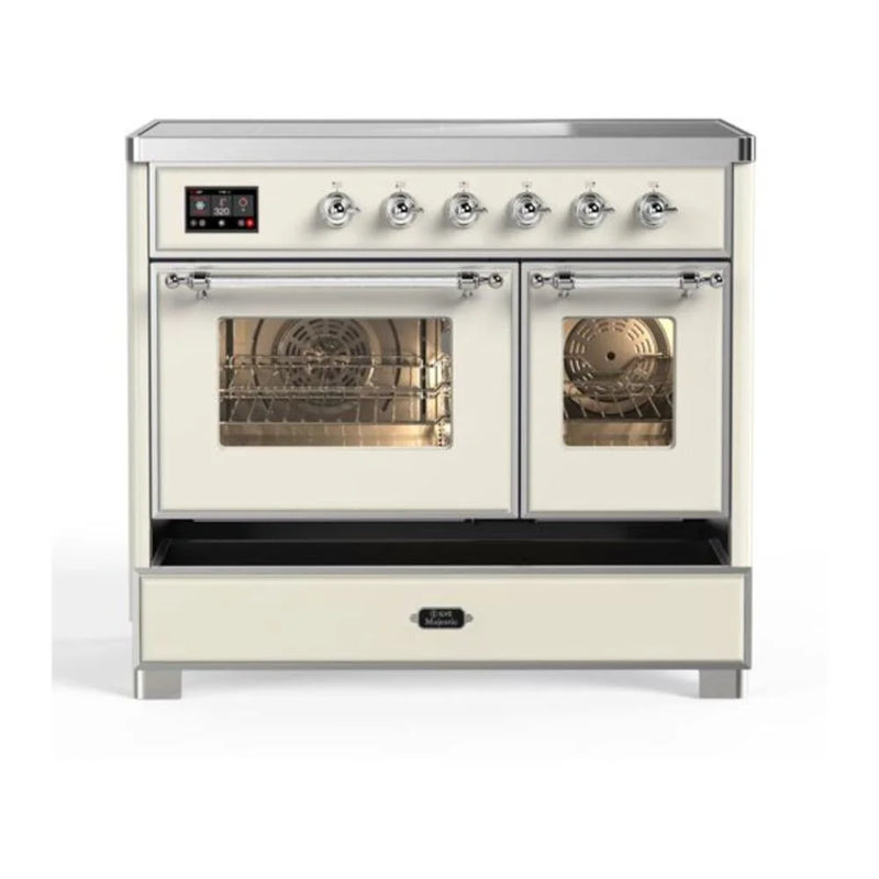 ILVE Majestic II 40" Induction Freestanding Range in Antique White with Chrome Trim, UMDI10NS3AWC
