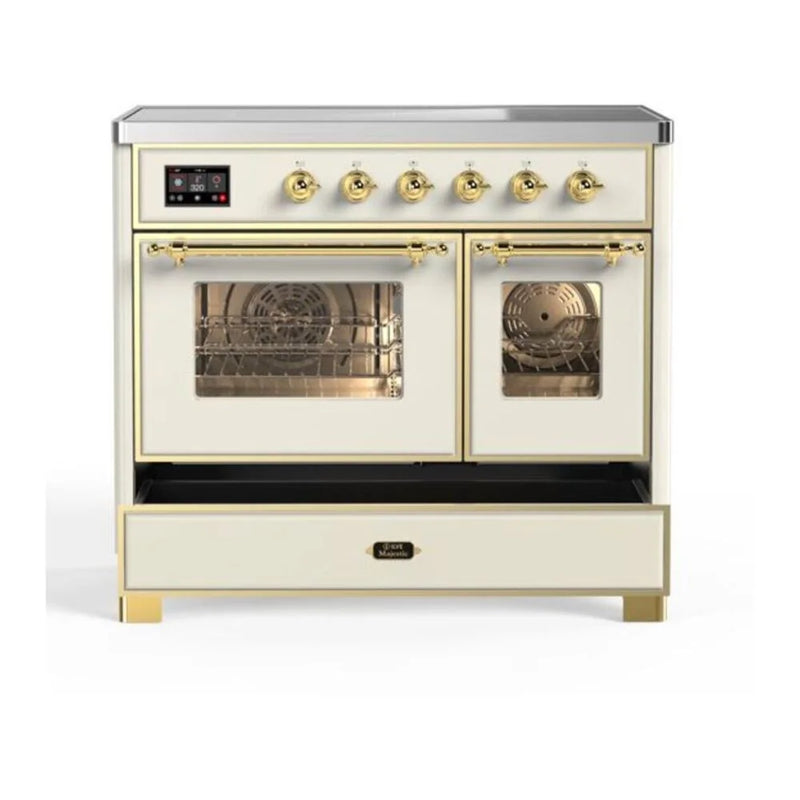 ILVE Majestic II 40" Induction Freestanding Range in Antique White with Brass Trim, UMDI10NS3AWG