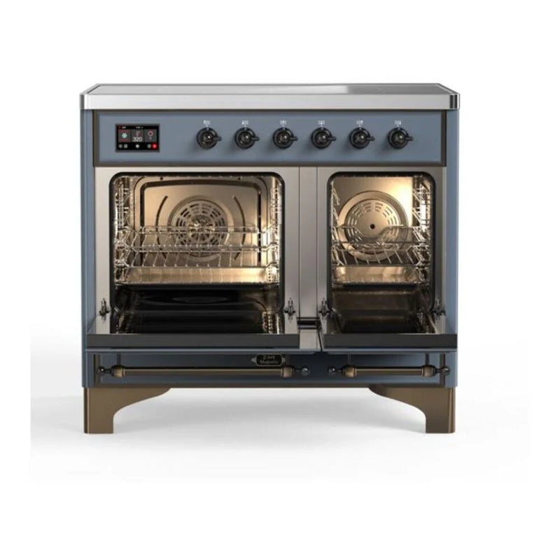 ILVE Majestic II 40" Induction Freestanding Range in Blue Grey with Burnished Trim, UMDI10NS3BGB