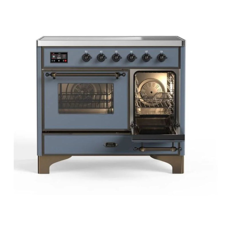 ILVE Majestic II 40" Induction Freestanding Range in Blue Grey with Burnished Trim, UMDI10NS3BGB
