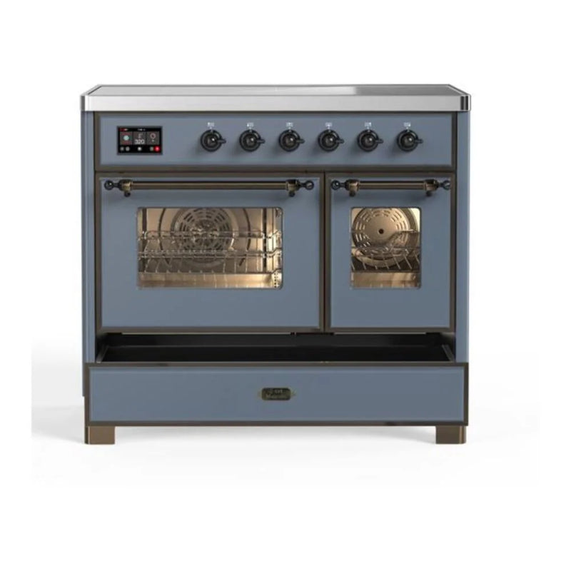 ILVE Majestic II 40" Induction Freestanding Range in Blue Grey with Burnished Trim, UMDI10NS3BGB