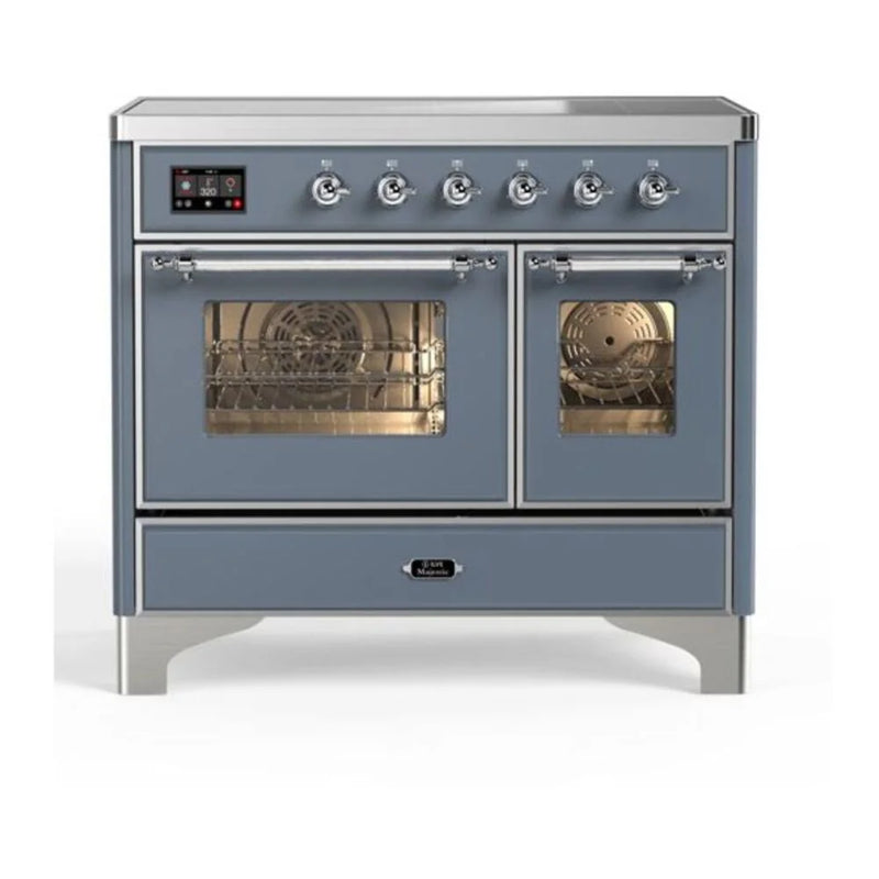 ILVE Majestic II 40" Induction Freestanding Range in Blue Grey with Chrome Trim, UMDI10NS3BGC