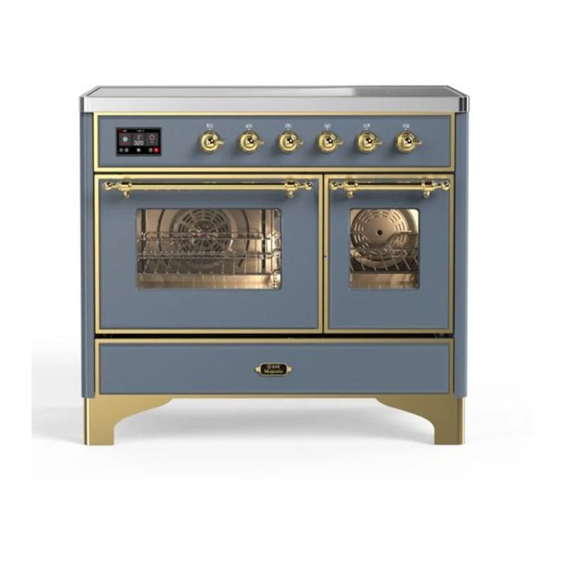 ILVE Majestic II 40" Induction Freestanding Range in Blue Grey with Brass Trim, UMDI10NS3BGG
