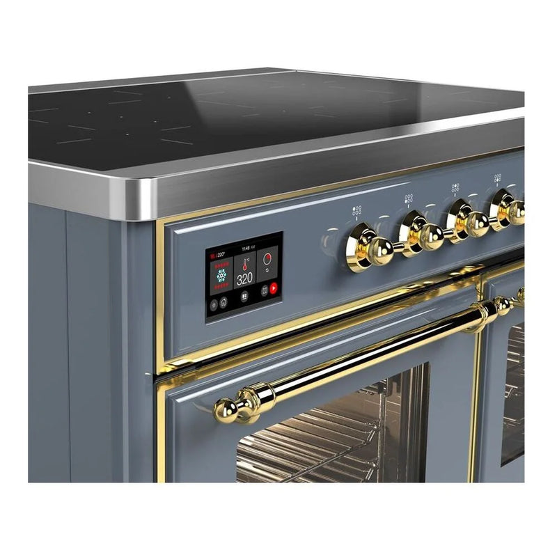 ILVE Majestic II 40" Induction Freestanding Range in Blue Grey with Brass Trim, UMDI10NS3BGG