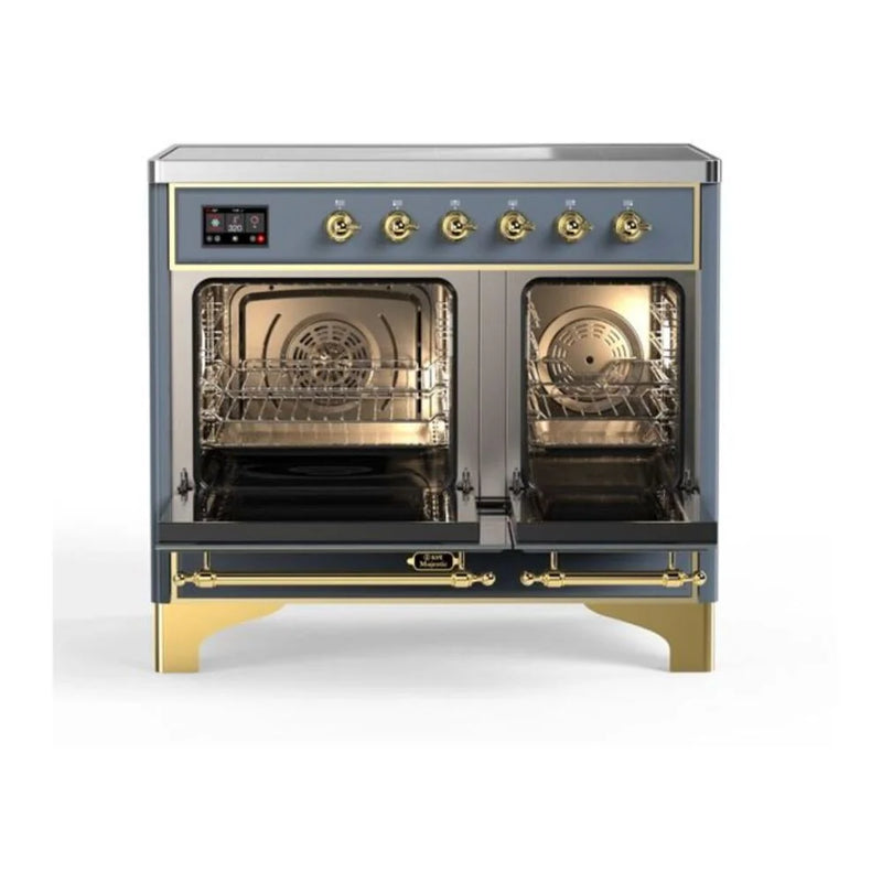 ILVE Majestic II 40" Induction Freestanding Range in Blue Grey with Brass Trim, UMDI10NS3BGG