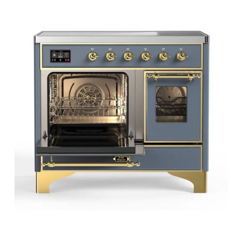 ILVE Majestic II 40" Induction Freestanding Range in Blue Grey with Brass Trim, UMDI10NS3BGG