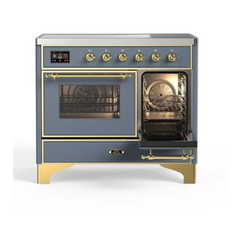 ILVE Majestic II 40" Induction Freestanding Range in Blue Grey with Brass Trim, UMDI10NS3BGG