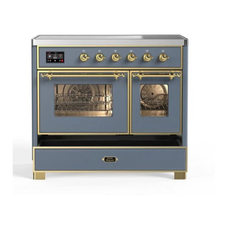 ILVE Majestic II 40" Induction Freestanding Range in Blue Grey with Brass Trim, UMDI10NS3BGG