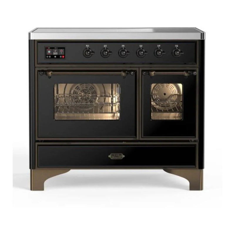 ILVE Majestic II 40" Induction Freestanding Range in Glossy Black with Burnished Trim, UMDI10NS3BKB