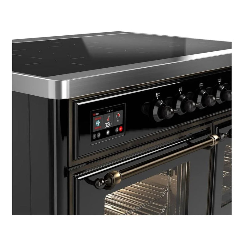ILVE Majestic II 40" Induction Freestanding Range in Glossy Black with Burnished Trim, UMDI10NS3BKB