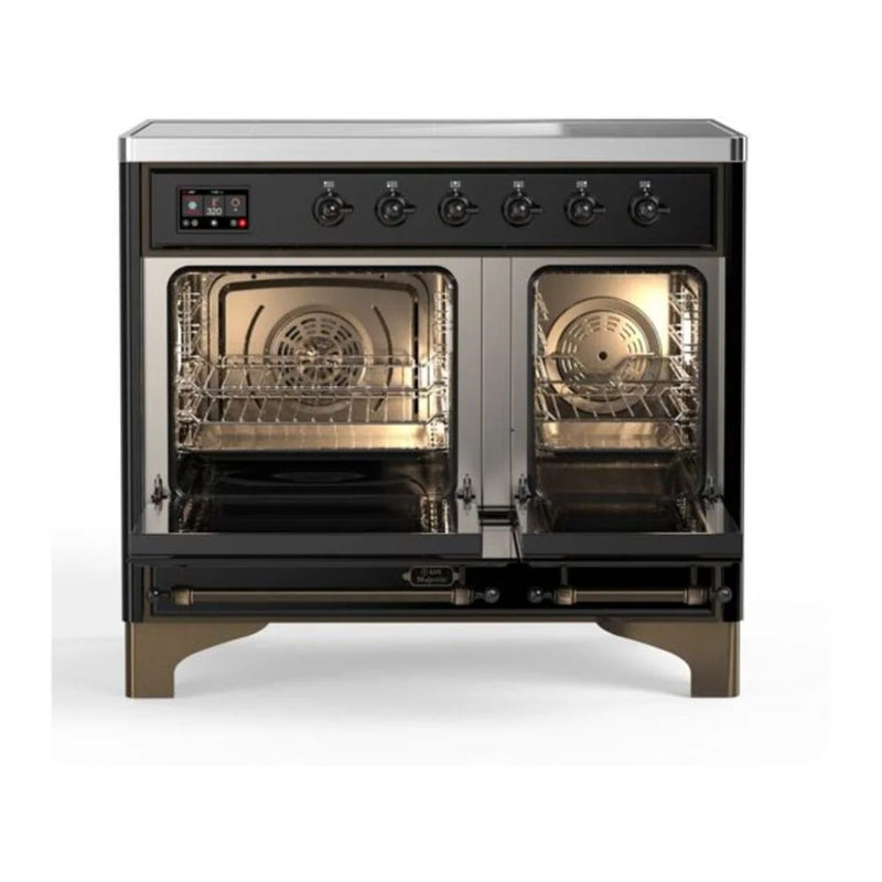 ILVE Majestic II 40" Induction Freestanding Range in Glossy Black with Burnished Trim, UMDI10NS3BKB