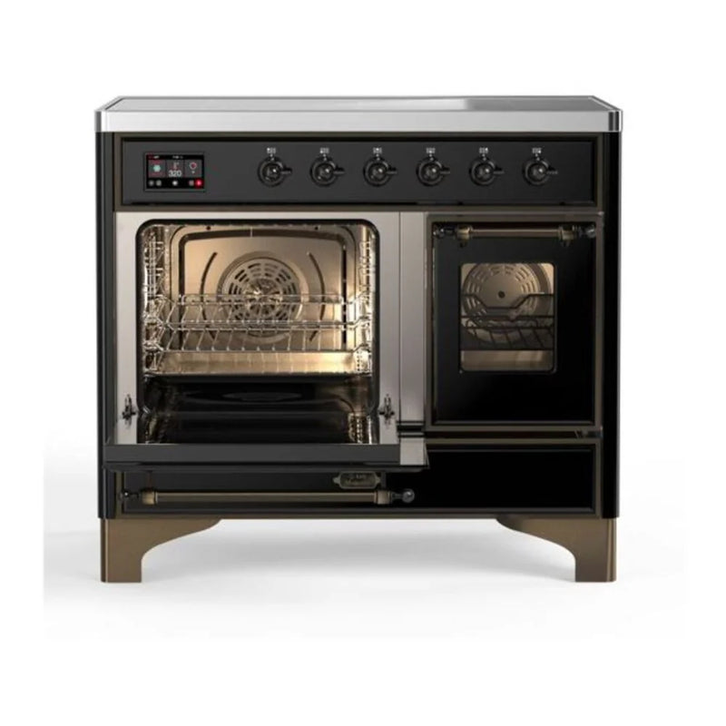 ILVE Majestic II 40" Induction Freestanding Range in Glossy Black with Burnished Trim, UMDI10NS3BKB