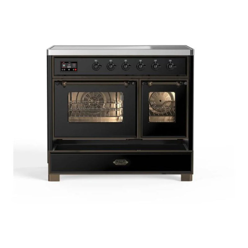 ILVE Majestic II 40" Induction Freestanding Range in Glossy Black with Burnished Trim, UMDI10NS3BKB