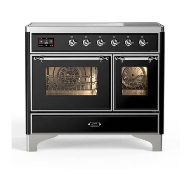 ILVE Majestic II 40" Induction Freestanding Range in Glossy Black with Chrome Trim, UMDI10NS3BKC