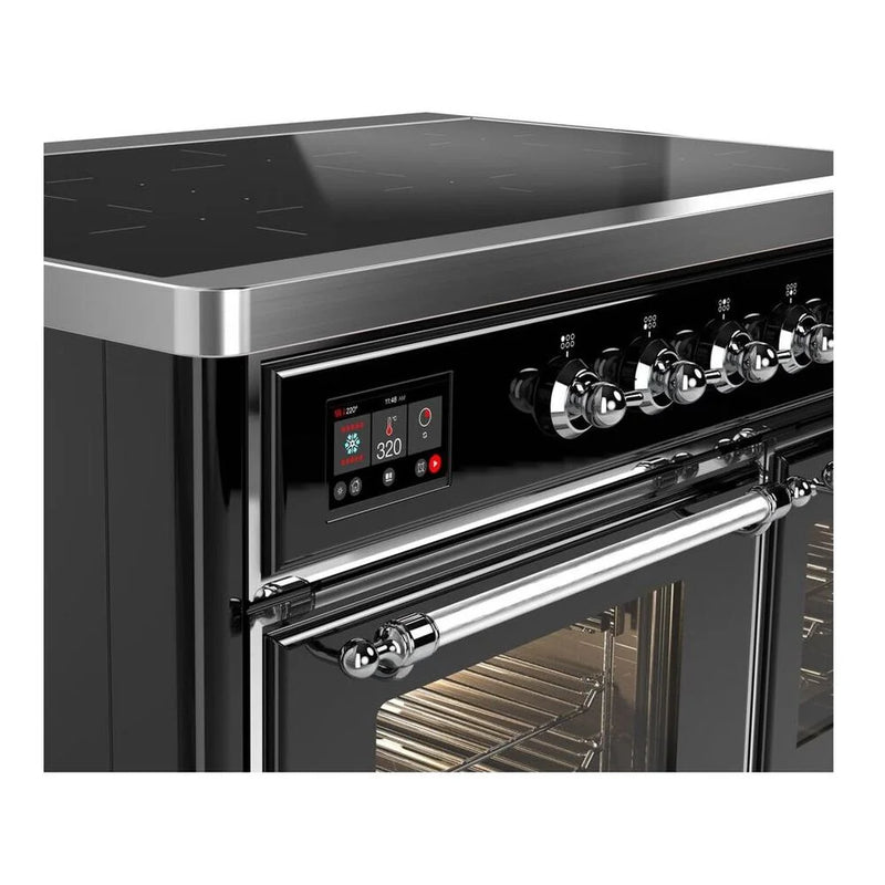 ILVE Majestic II 40" Induction Freestanding Range in Glossy Black with Chrome Trim, UMDI10NS3BKC