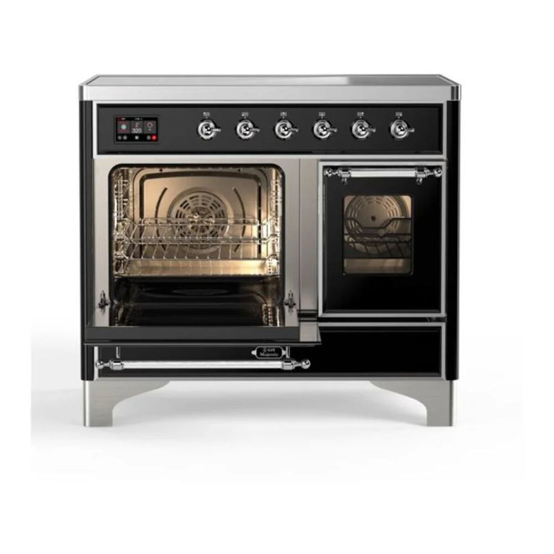 ILVE Majestic II 40" Induction Freestanding Range in Glossy Black with Chrome Trim, UMDI10NS3BKC