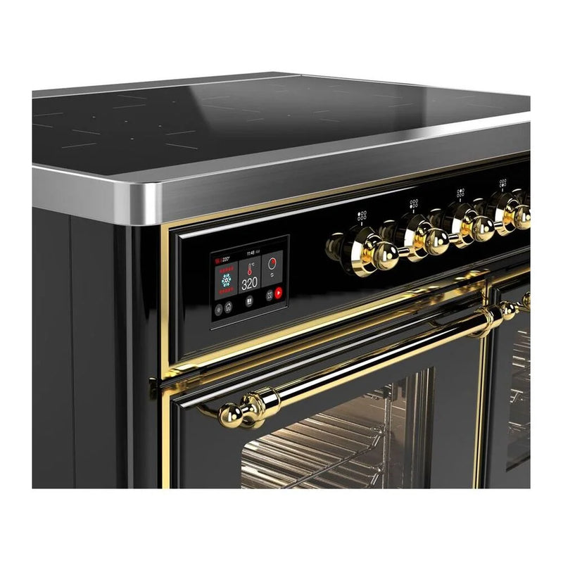 ILVE Majestic II 40" Induction Freestanding Range in Glossy Black with Brass Trim, UMDI10NS3BKG