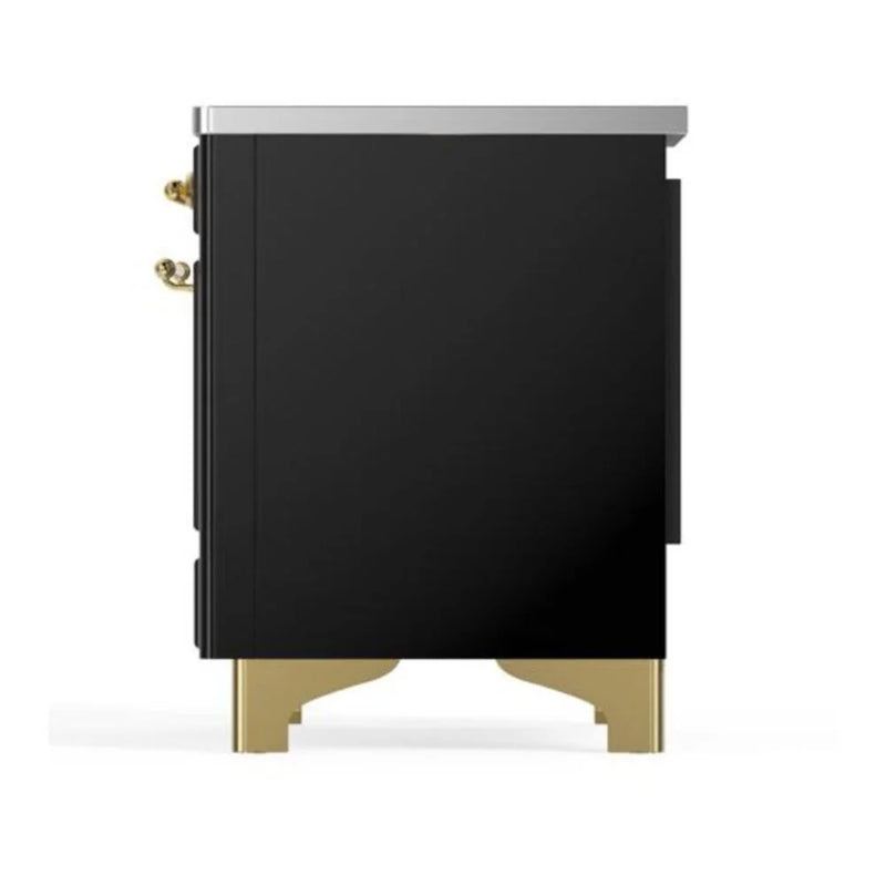 ILVE Majestic II 40" Induction Freestanding Range in Glossy Black with Brass Trim, UMDI10NS3BKG