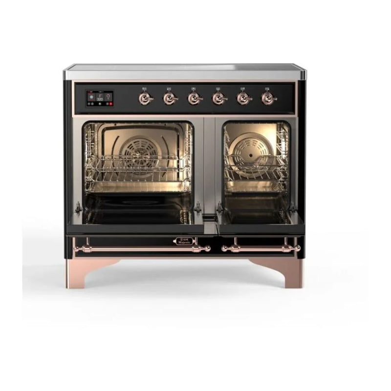 ILVE Majestic II 40" Induction Freestanding Range in Glossy Black with Copper Trim, UMDI10NS3BKP