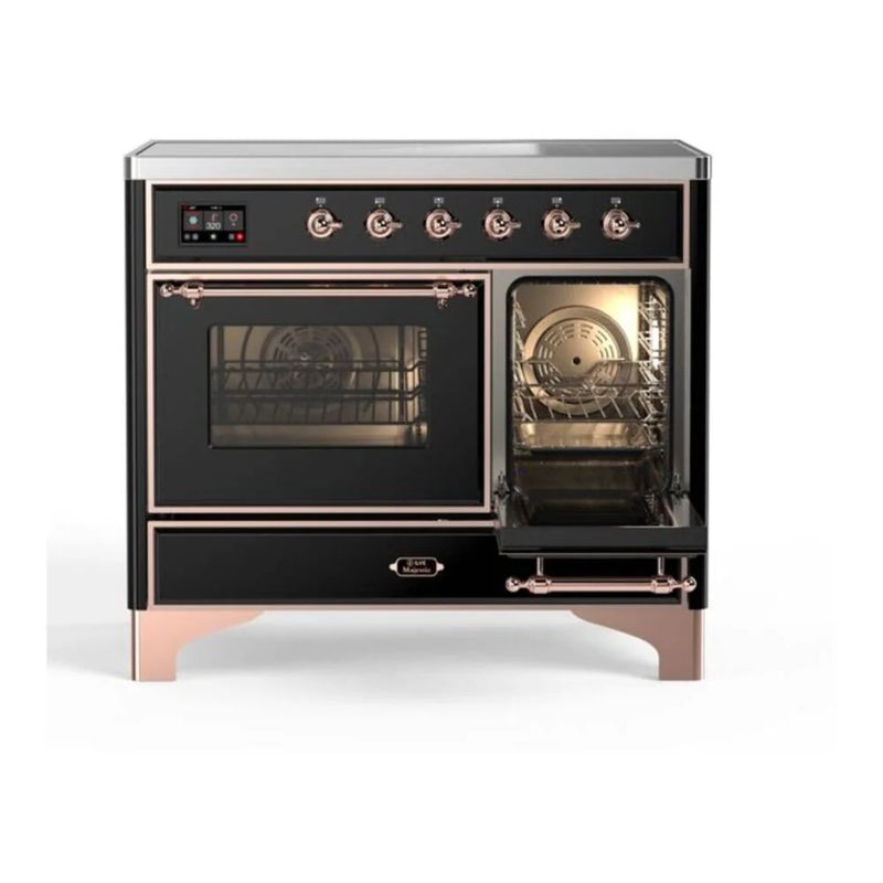 ILVE Majestic II 40" Induction Freestanding Range in Glossy Black with Copper Trim, UMDI10NS3BKP