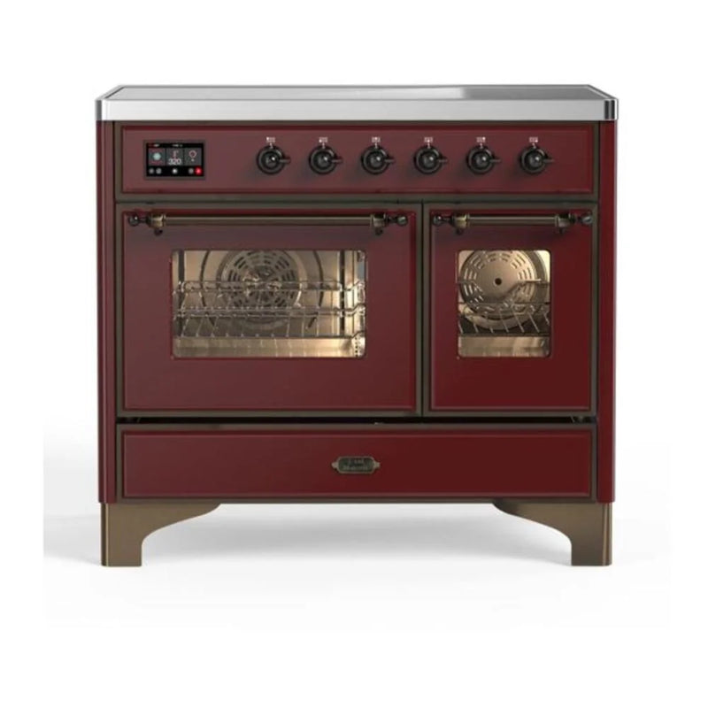 ILVE Majestic II 40" Induction Freestanding Range in Burgundy with Burnished Trim, UMDI10NS3BUB