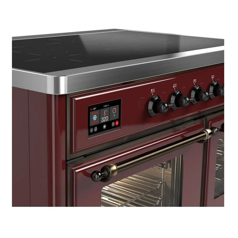ILVE Majestic II 40" Induction Freestanding Range in Burgundy with Burnished Trim, UMDI10NS3BUB